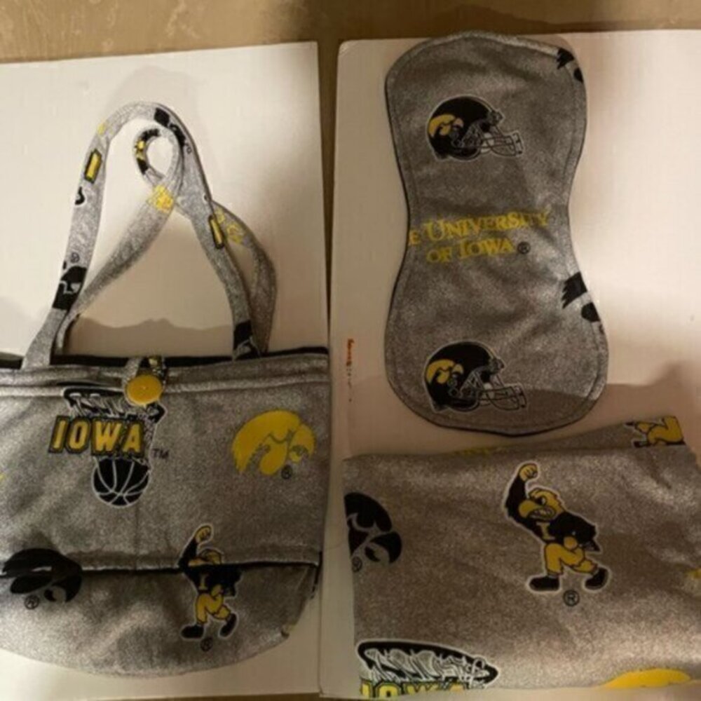 Iowa Hawkeyes Diaper Bag, Receiving Blanket and Burp Cloth